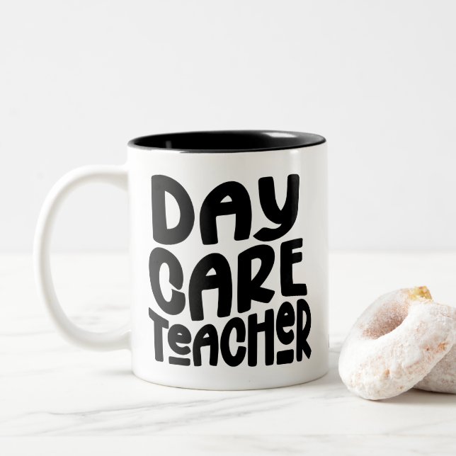 Daycare Teacher Minimalist  Two-Tone Coffee Mug (With Donut)