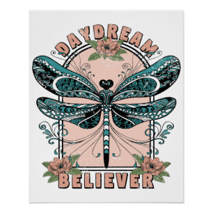Daydream - Cute Dragonfly - Pretty Floral  Poster