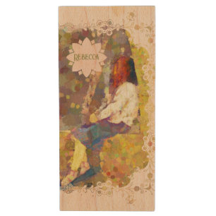 Daydream Girl on Wall Abstract Colorful Geometry Wood Flash Drive