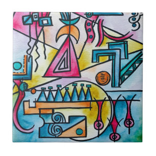 Daydream-Hand Painted Bauhaus Modern Geometric Art Ceramic Tile
