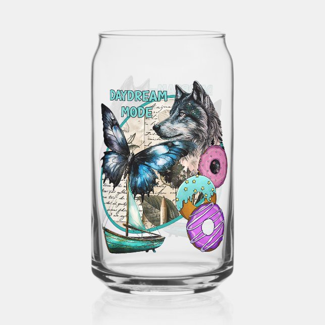 Daydream Mode - Wolf Butterfly Donuts Boat Can Glass (Front)