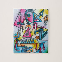 Daydream-Modern Bauhaus Geometric Watercolor Art Jigsaw Puzzle