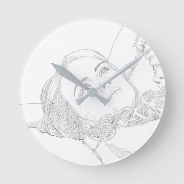 Daydream sketch of a woman round clock (Front)