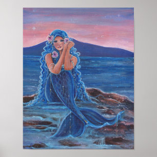 Daydreamer blue mermaid poster by Renee