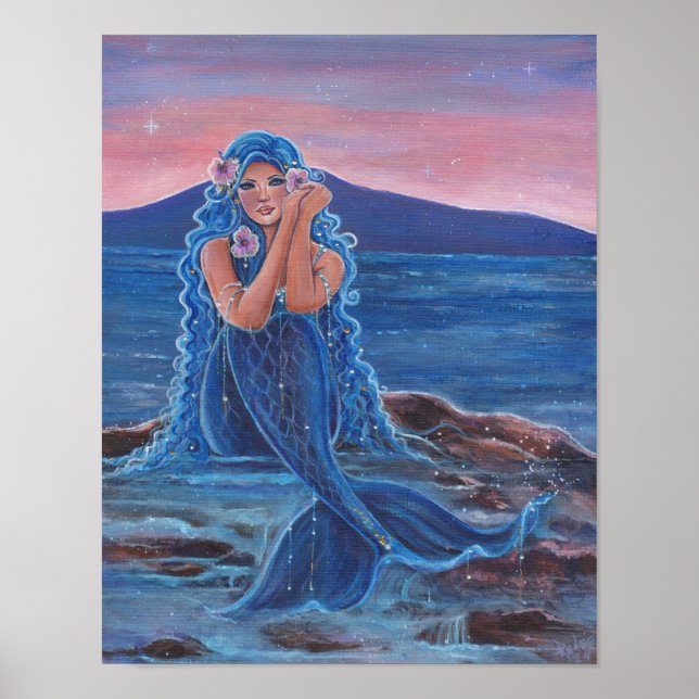 Daydreamer blue mermaid poster by Renee (Front)