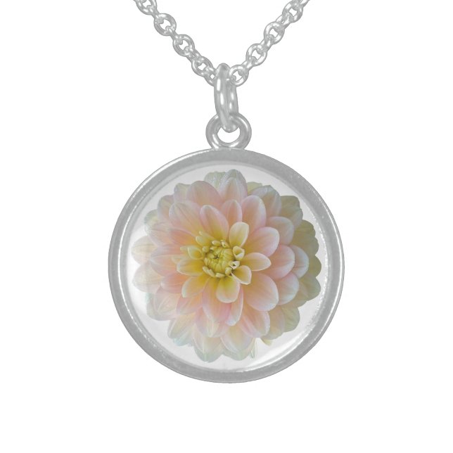 Daydreamer Dahlia, Pink Flower  Sterling Silver Necklace (Front)