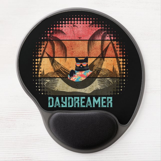 Daydreaming Cool Cat's Tropical Escape Gel Mouse Pad (Front)