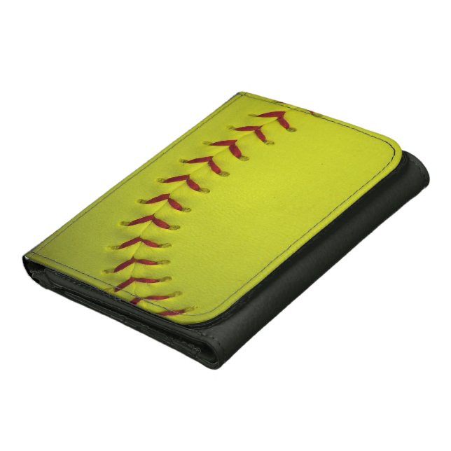 Dayglo Yellow Softball Leather Tri-fold Wallet (Bottom)