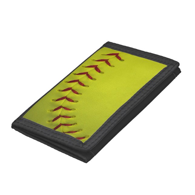 Dayglo Yellow Softball Leather Tri-fold Wallet (Bottom)