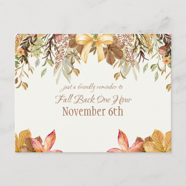 Daylight Savings Fall Back Reminder Business  Announcement Postcard (Front)