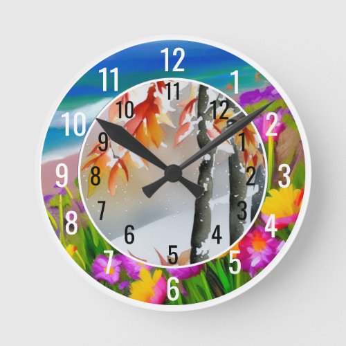 Daylight Savings Sanity Saver Watercolor Seasons Round Clock