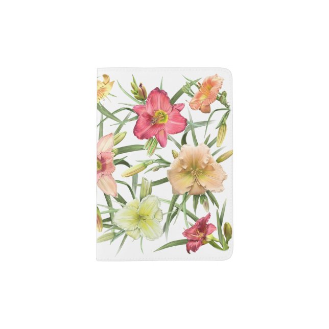Daylilies All Over Botanical Floral Art Passport Holder (Front)