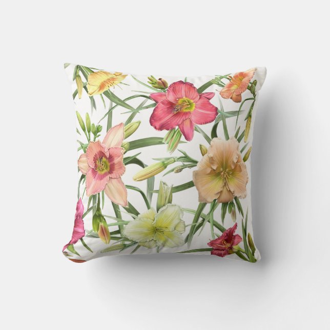 Daylilies All Over Throw Pillow (Front)