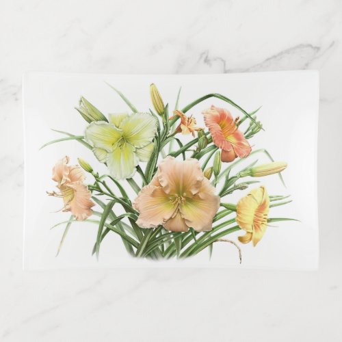 Daylily Bouquet Botanical Floral Art Trinket Tray
