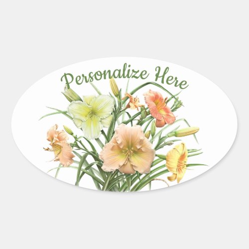 Daylily Bouquet Personalized Oval Sticker