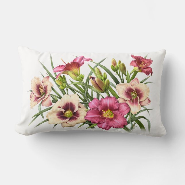 Daylily Bouquet Rubies Lumbar Pillow (Front)