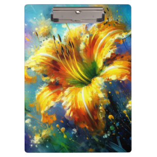 Daylily Daylilies Flower Yellow Teal Impressionist Clipboard