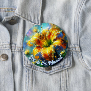 Daylily Daylilies Flower Yellow Teal Personalized Button