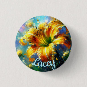 Daylily Daylilies Flower Yellow Teal Personalized Button