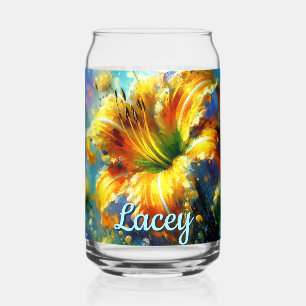 Daylily Daylilies Flower Yellow Teal Personalized Can Glass