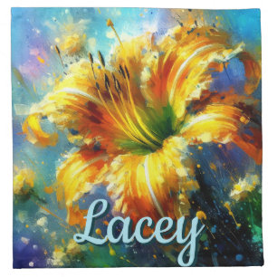 Daylily Daylilies Flower Yellow Teal Personalized Cloth Napkin