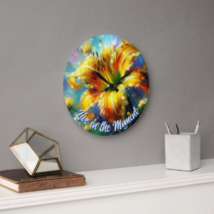 Daylily Daylilies Flower Yellow Teal Personalized Large Clock