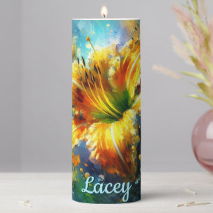 Daylily Daylilies Flower Yellow Teal Personalized Pillar Candle