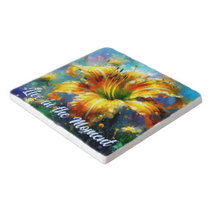 Daylily Daylilies Flower Yellow Teal Personalized Trivet