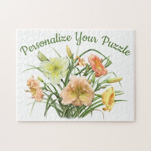 Daylily Floral Botanical Art Personalized Jigsaw Puzzle