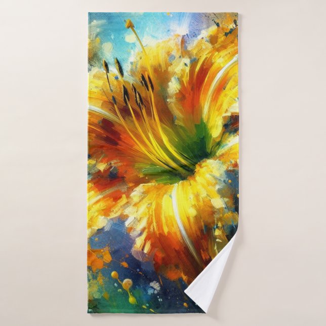 Daylily Floral Impressionistic Painting Yellow  Bath Towel Set (Bath Towel)