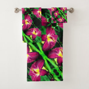 Daylily Flower Close Up Abstract Pattern    Bath Towel Set