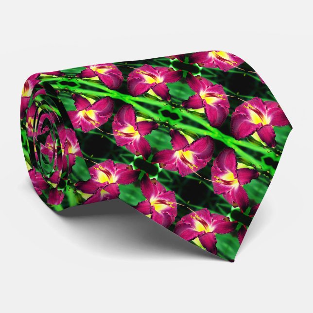 Daylily Flower Close Up Abstract Pattern      Neck Tie (Rolled)