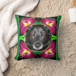 Daylily Flower Frame Create Your Own Pet Photo Throw Pillow