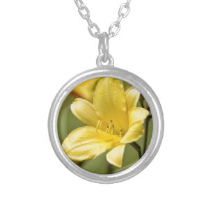 Daylily flower silver plated necklace