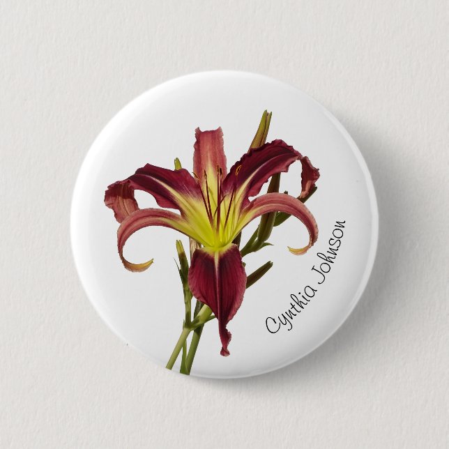 Daylily Flower / Spider Lily / Burgundy & Yellow / Button (Front)