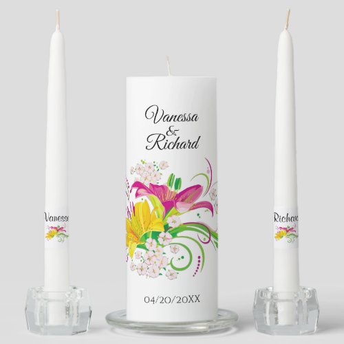 Daylily Flower Theme Personalized Unity Candle Set