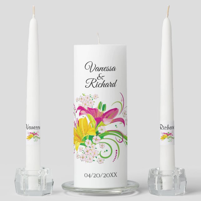 Daylily Flower Theme Personalized Unity Candle Set (Front)