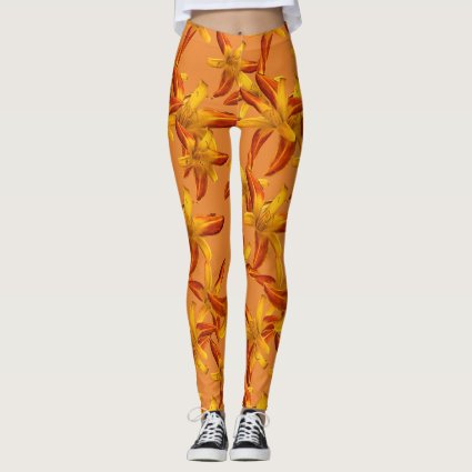 Daylily Garden Flowers Abstract Pattern Leggings