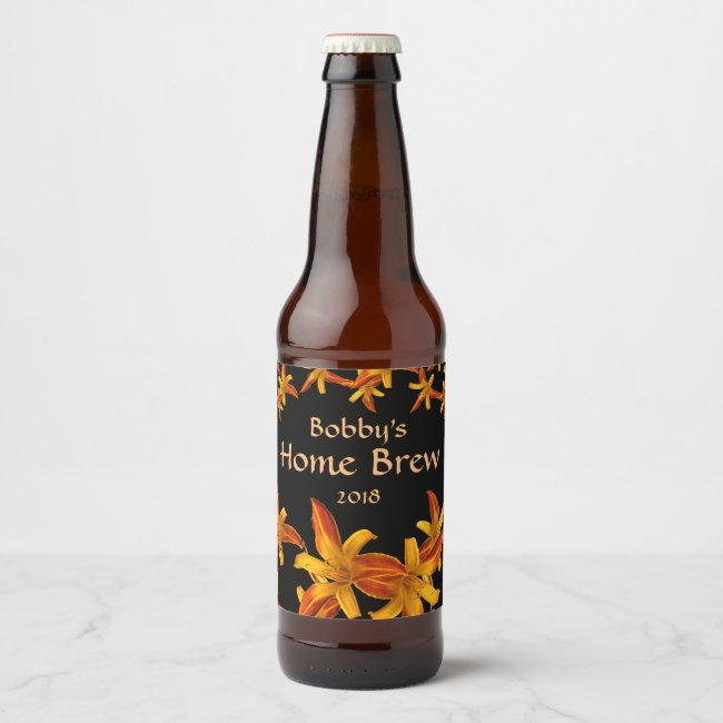 Daylily Garden Flowers Floral Pattern Beer Label