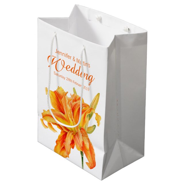 Daylily wedding flower girl favor medium gift bag (Front Angled)