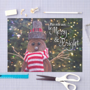 Days Be Merry and Bright Rustic Log Snowman Cute Tissue Paper