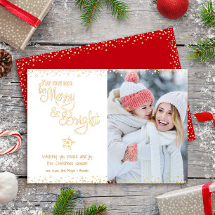 Days Be Merry and Bright Script Photo Real Gold Foil Holiday Card