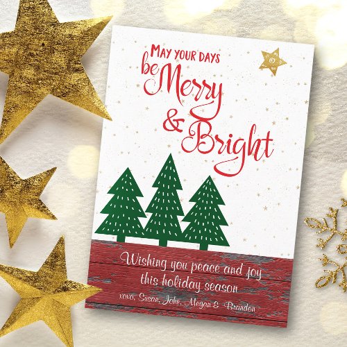 Days Be Merry Bright Christmas Tree Rustic Wood Holiday Card