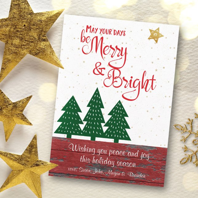 Days Be Merry Bright Christmas Tree Rustic Wood Holiday Card (Creator Uploaded)