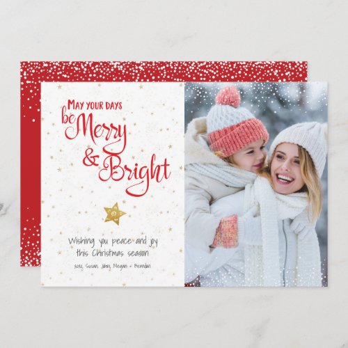 Days Be Merry Bright Gold Star Script Rustic Photo Holiday Card