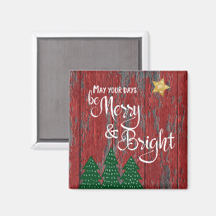 Days Be Merry Bright Red Wood Trees Gold Star Magnet