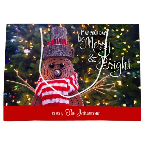 Days Be Merry Bright Rustic Snowman Custom Name Large Gift Bag
