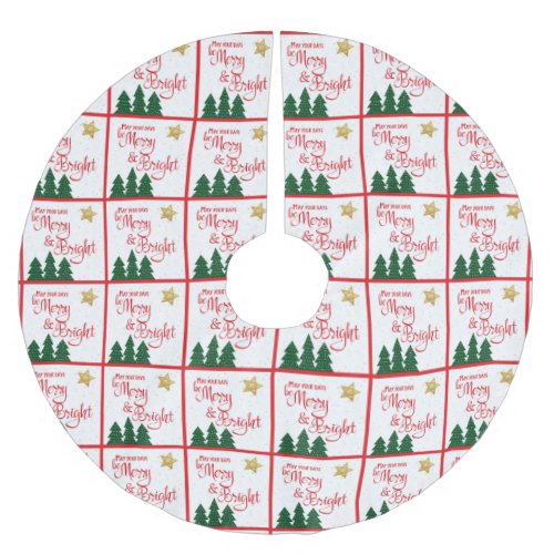 Days Be Merry Bright Script Bold Gold Star Pattern Brushed Polyester Tree Skirt