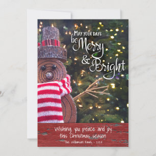 Days Be Merry Bright Script Cute Rustic Snowman Holiday Card