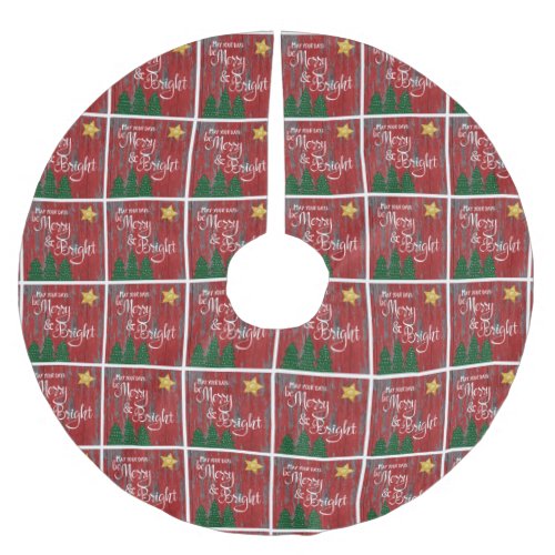 Days Be Merry Bright Trees Red Rustic Wood Pattern Brushed Polyester Tree Skirt